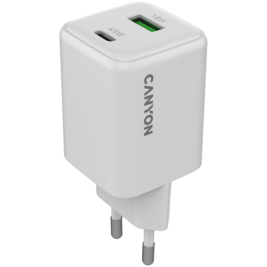 Canyon CU45AC GaN 45W USB-C/USB-A Charger - White