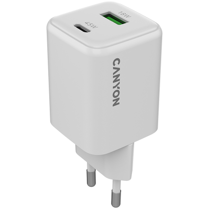 Canyon CU45AC GaN 45W USB-C/USB-A Charger - White