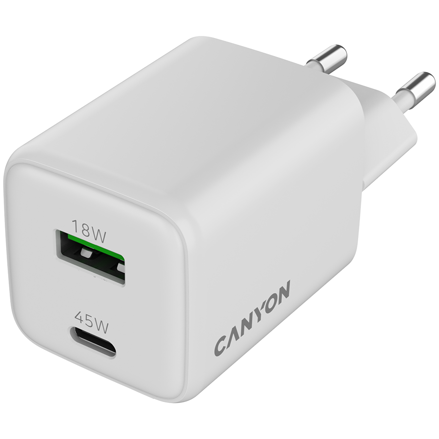 Canyon CU45AC GaN 45W USB-C/USB-A Charger - White