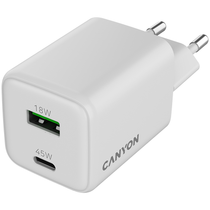 Canyon CU45AC GaN 45W USB-C/USB-A Charger - White