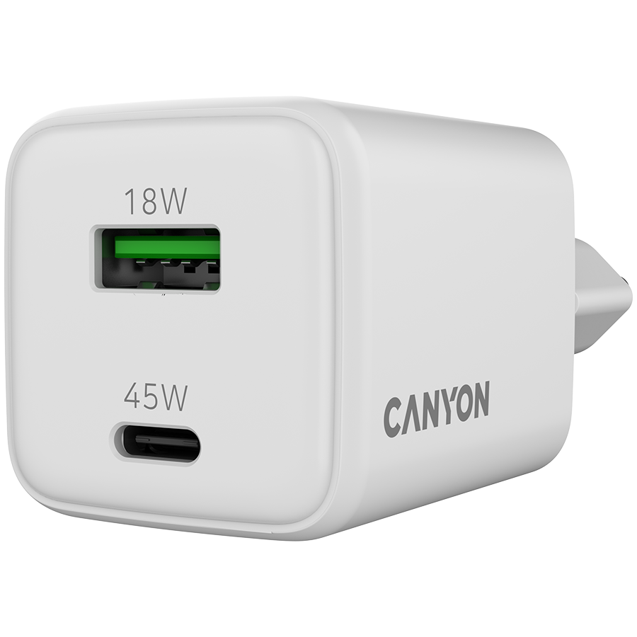 Canyon CU45AC GaN 45W USB-C/USB-A Charger - White
