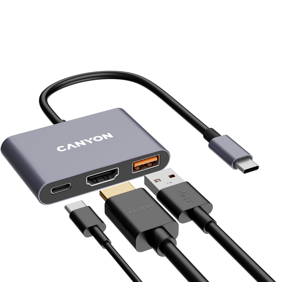 Canyon DS-4 3-in-1 USB-C Hub - Grey