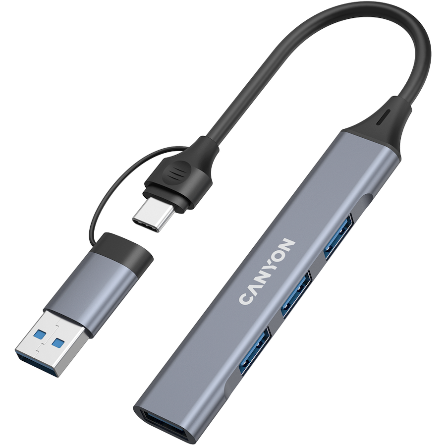 Canyon DS-02 4-in-1 USB-A/C Hub - Grey