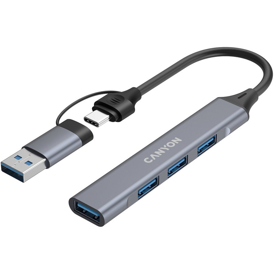 Canyon DS-02 4-in-1 USB-A/C Hub - Grey