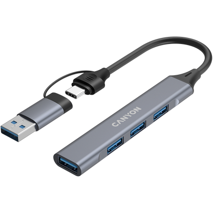 Canyon DS-02 4-in-1 USB-A/C Hub - Grey