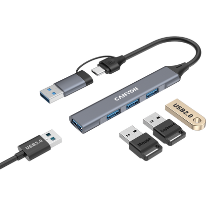 Canyon DS-02 4-in-1 USB-A/C Hub - Grey