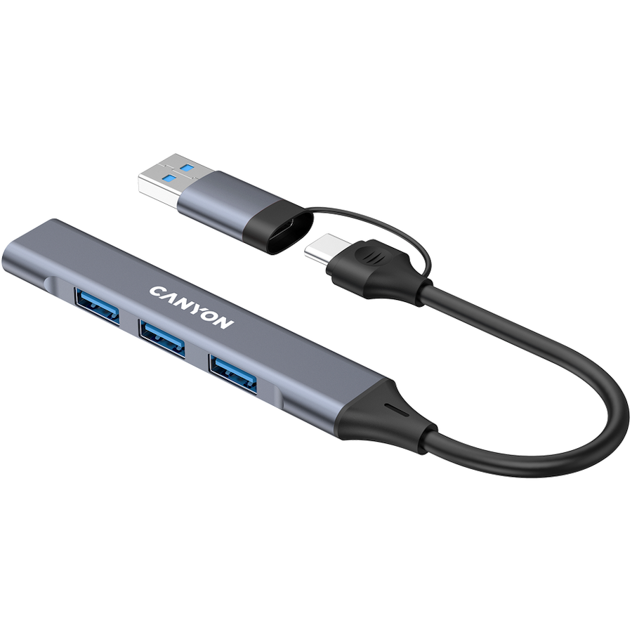 Canyon DS-02 4-in-1 USB-A/C Hub - Grey