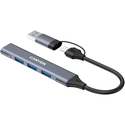 Canyon DS-02 4-in-1 USB-A/C Hub - Grey