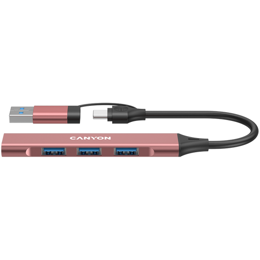Canyon DS-02 4-in-1 USB-A/C Hub - Pink