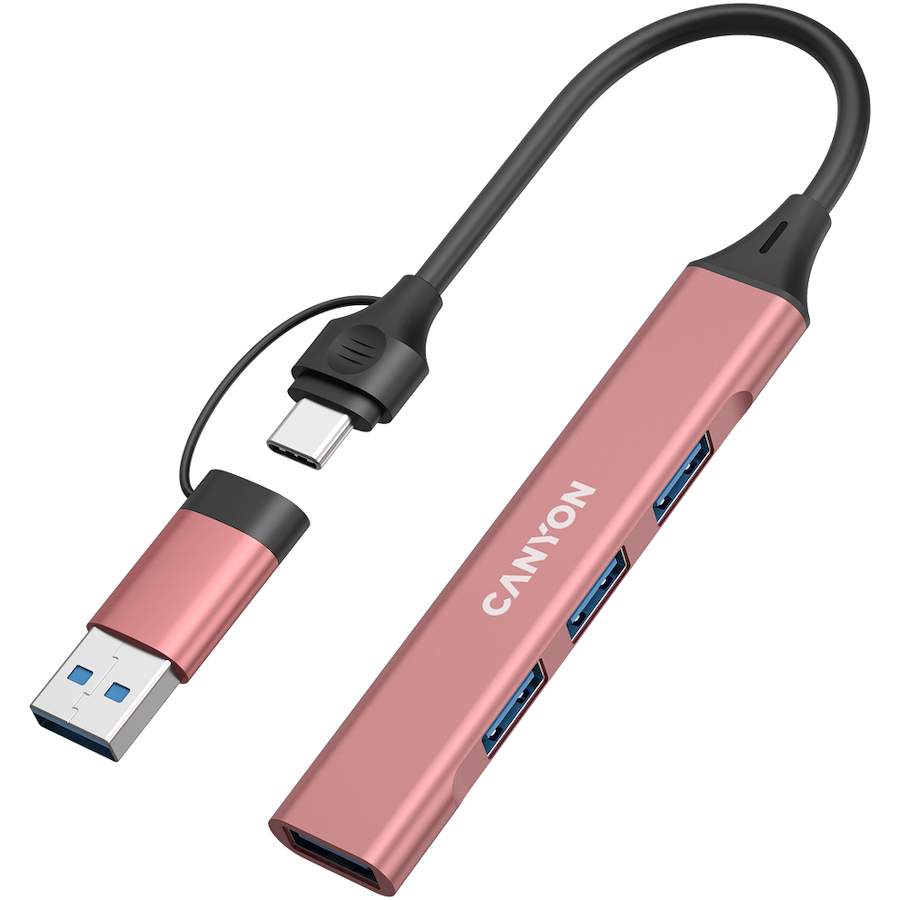 Canyon DS-02 4-in-1 USB-A/C Hub - Pink
