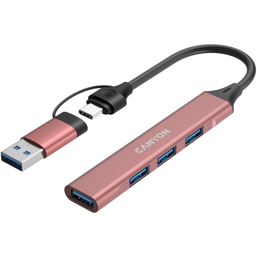 Canyon DS-02 4-in-1 USB-A/C Hub - Pink