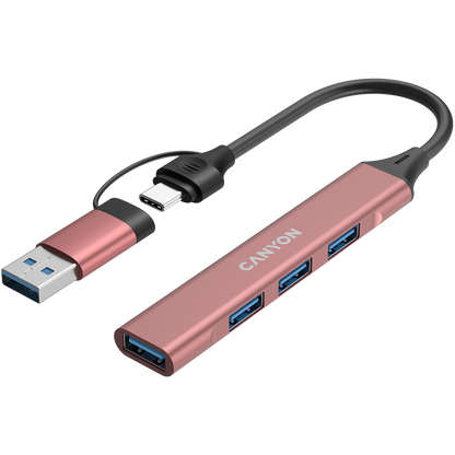 Canyon DS-02 4-in-1 USB-A/C Hub - Pink