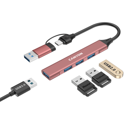 Canyon DS-02 4-in-1 USB-A/C Hub - Pink