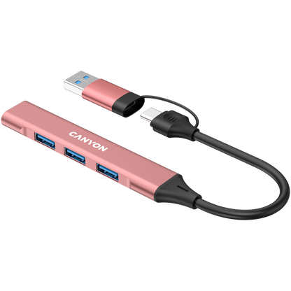 Canyon DS-02 4-in-1 USB-A/C Hub - Pink