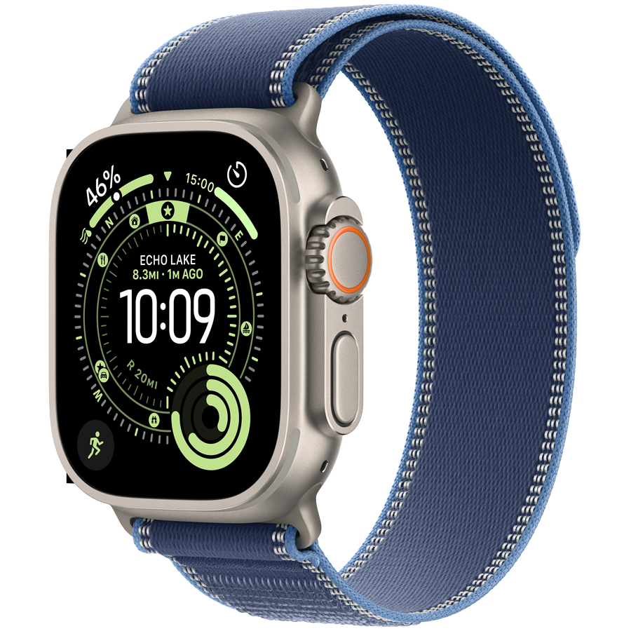 Apple Watch Ultra 3 GPS + Cellular 49mm - Natural Titanium with Blue/Bright Blue Trail Loop S/M