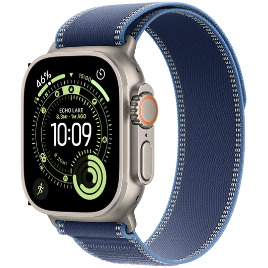 Apple Watch Ultra 3 GPS + Cellular 49mm - Natural Titanium with Blue/Bright Blue Trail Loop S/M