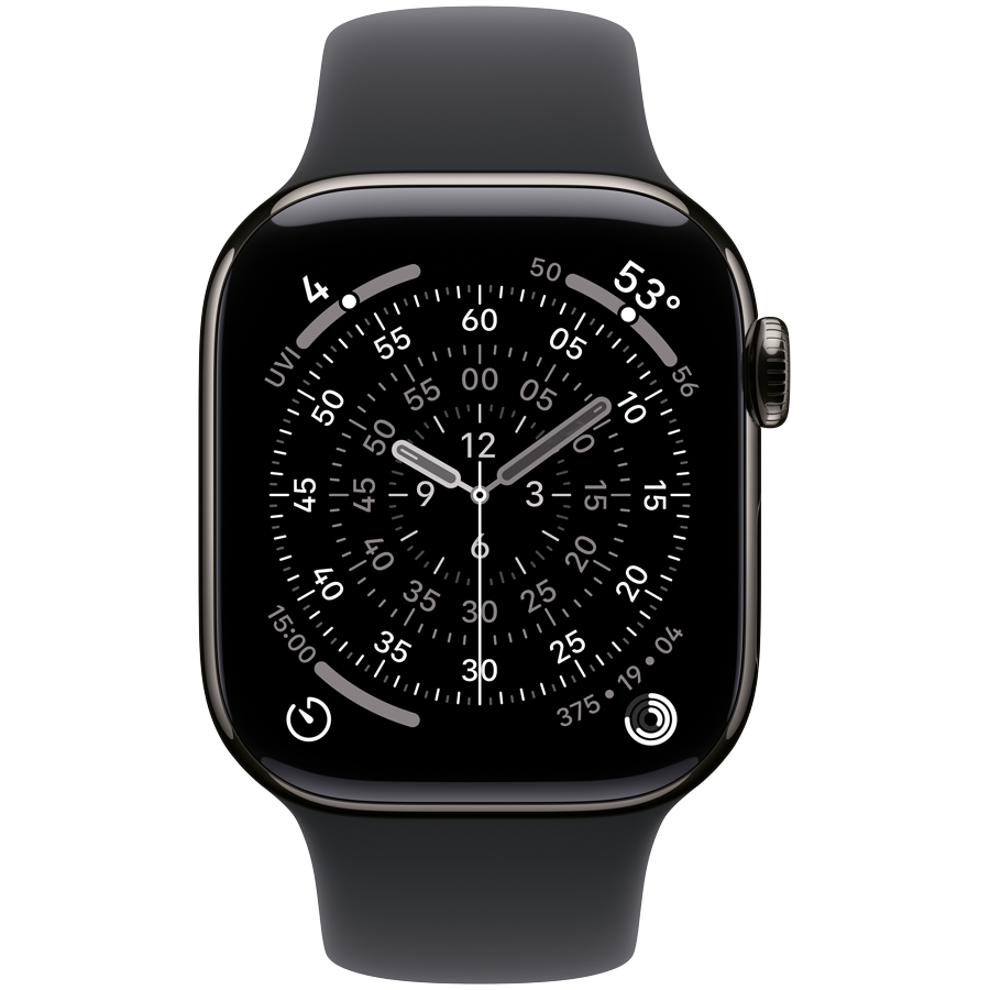 Apple Watch Series 11 GPS + Cellular 42mm - Slate Titanium with Black Sport Band M/L