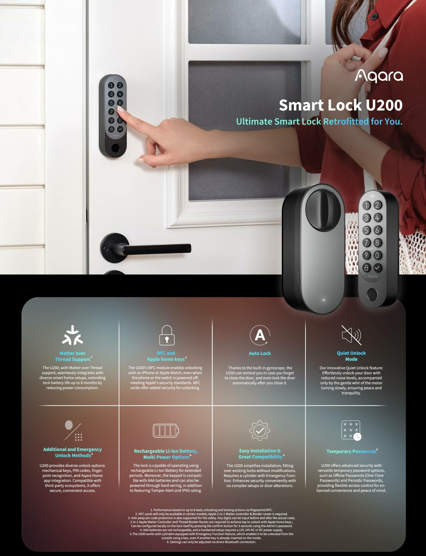 Aqara Smart Lock U200 - Black - Aqara Hub Required