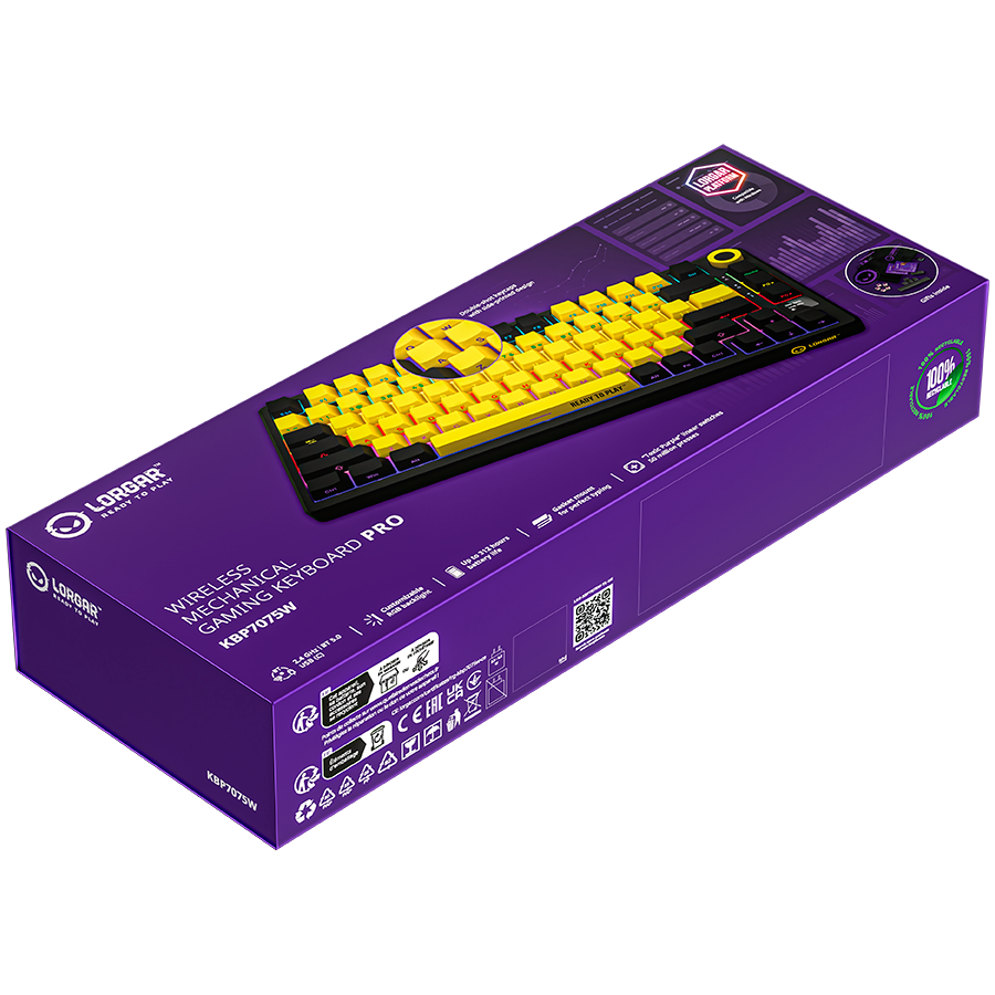 Lorgar Wireless Gaming Keyboard KBP7075W - Black/Yellow