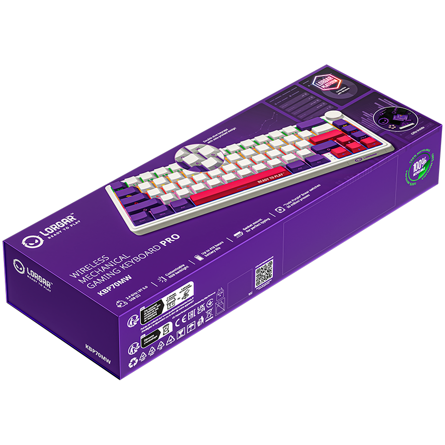 Lorgar Wireless Gaming Keyboard KBP70MW - White