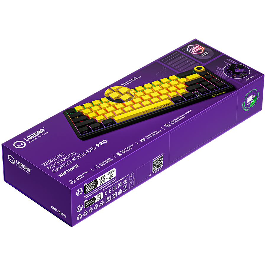 Lorgar Wireless Gaming Keyboard KBP70MW - Black/Yellow