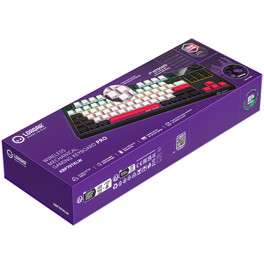 Lorgar Wireless Gaming Keyboard KBP70TKLW - Black/Red