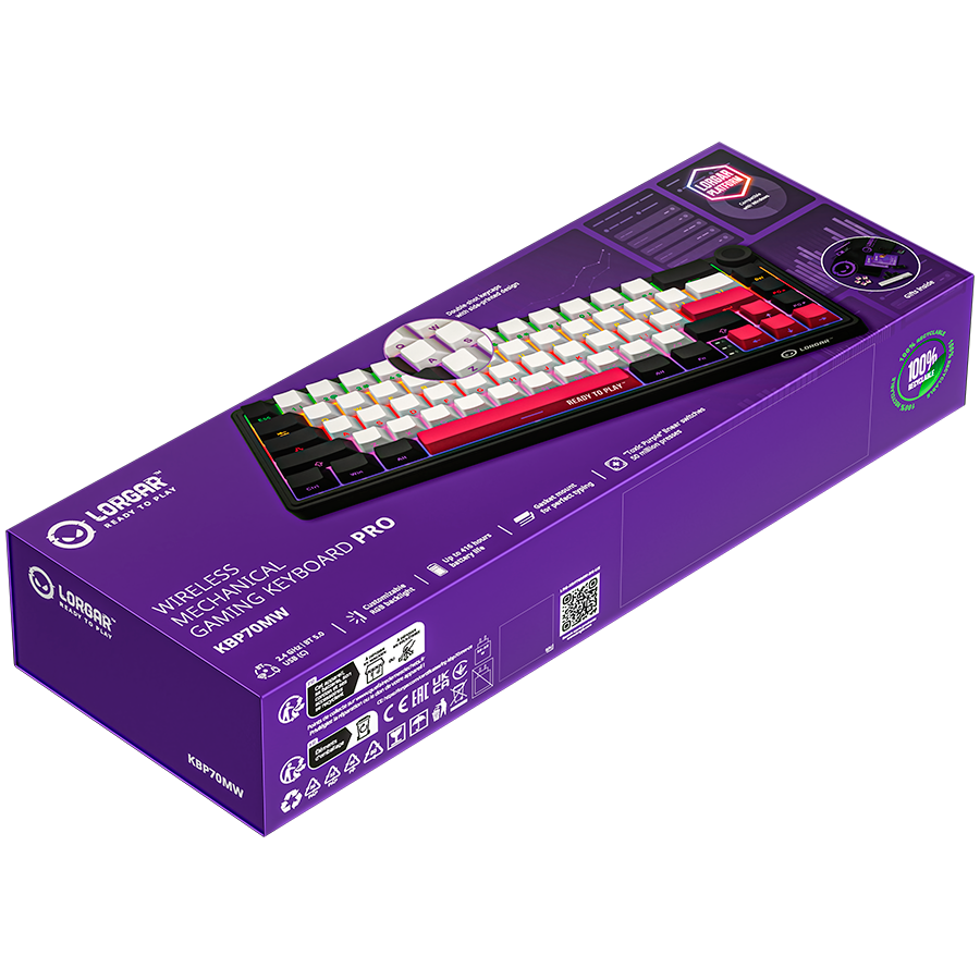 Lorgar Wireless Gaming Keyboard KBP70MW - Black
