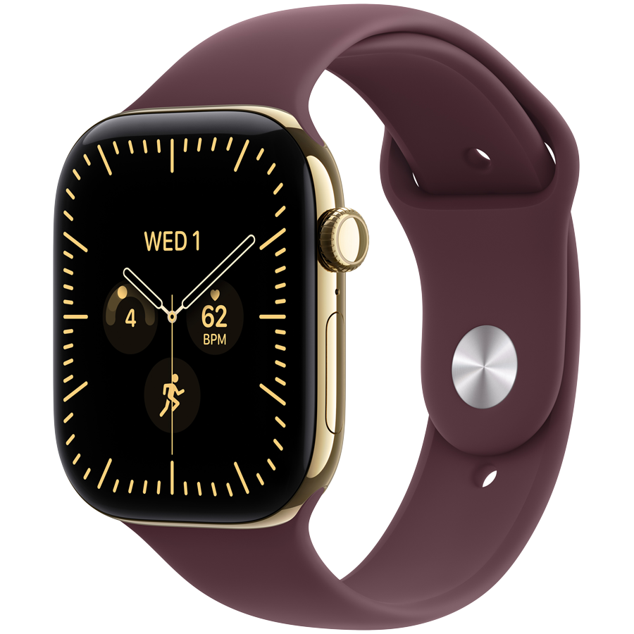 Apple Watch Series 12 GPS + Cellular 42mm — Radiant Gold Titanium with Burgundy Sport Band
