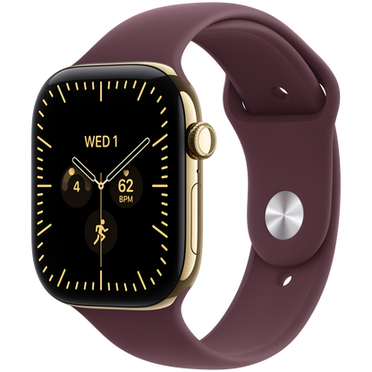 Apple Watch Series 12 GPS + Cellular 42mm – Radiant Gold Titanium with Burgundy Sport Band M/L