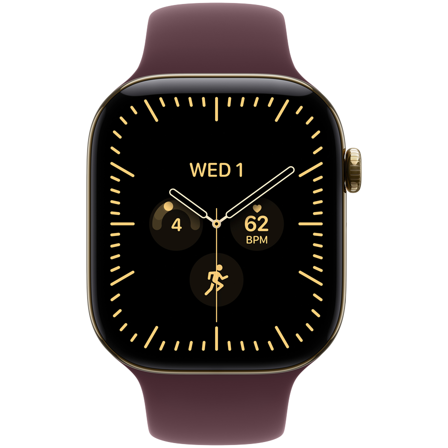 Apple Watch Series 12 GPS + Cellular 42mm — Radiant Gold Titanium with Burgundy Sport Band