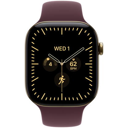 Apple Watch Series 12 GPS + Cellular 42mm — Radiant Gold Titanium with Burgundy Sport Band