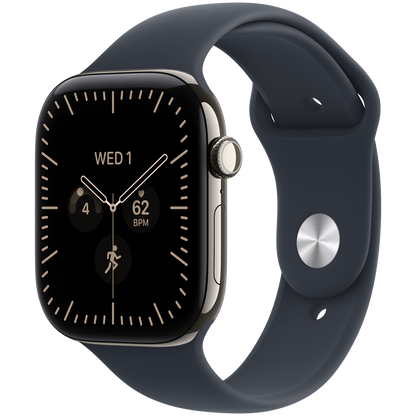 Apple Watch Series 12 GPS + Cellular 42mm - Natural Titanium with Navy Blue Sport Band S/M