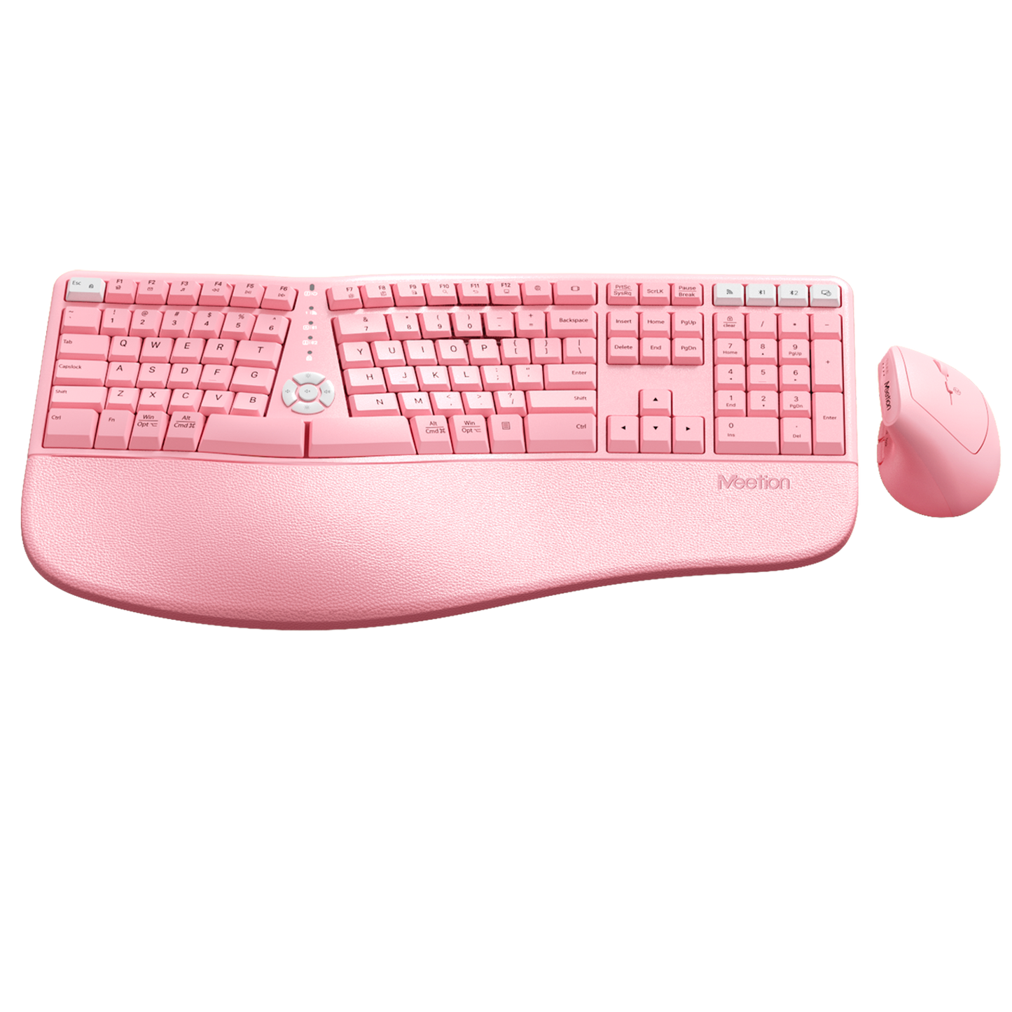 Meetion Pink Wireless Ergonomic Keyboard and Mouse Combo - Bluetooth, Split Keyboard