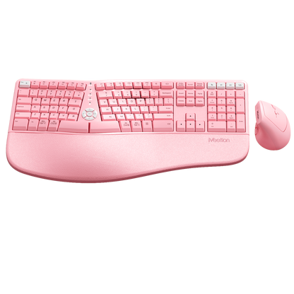 Meetion Pink Wireless Ergonomic Keyboard and Mouse Combo - Bluetooth, Split Keyboard