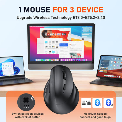 Meetion Wireless Ergonomic Vertical Mouse - Right-handed, RGB, Bluetooth
