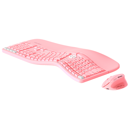 Meetion Pink Wireless Ergonomic Keyboard and Mouse Combo - Bluetooth, Split Keyboard