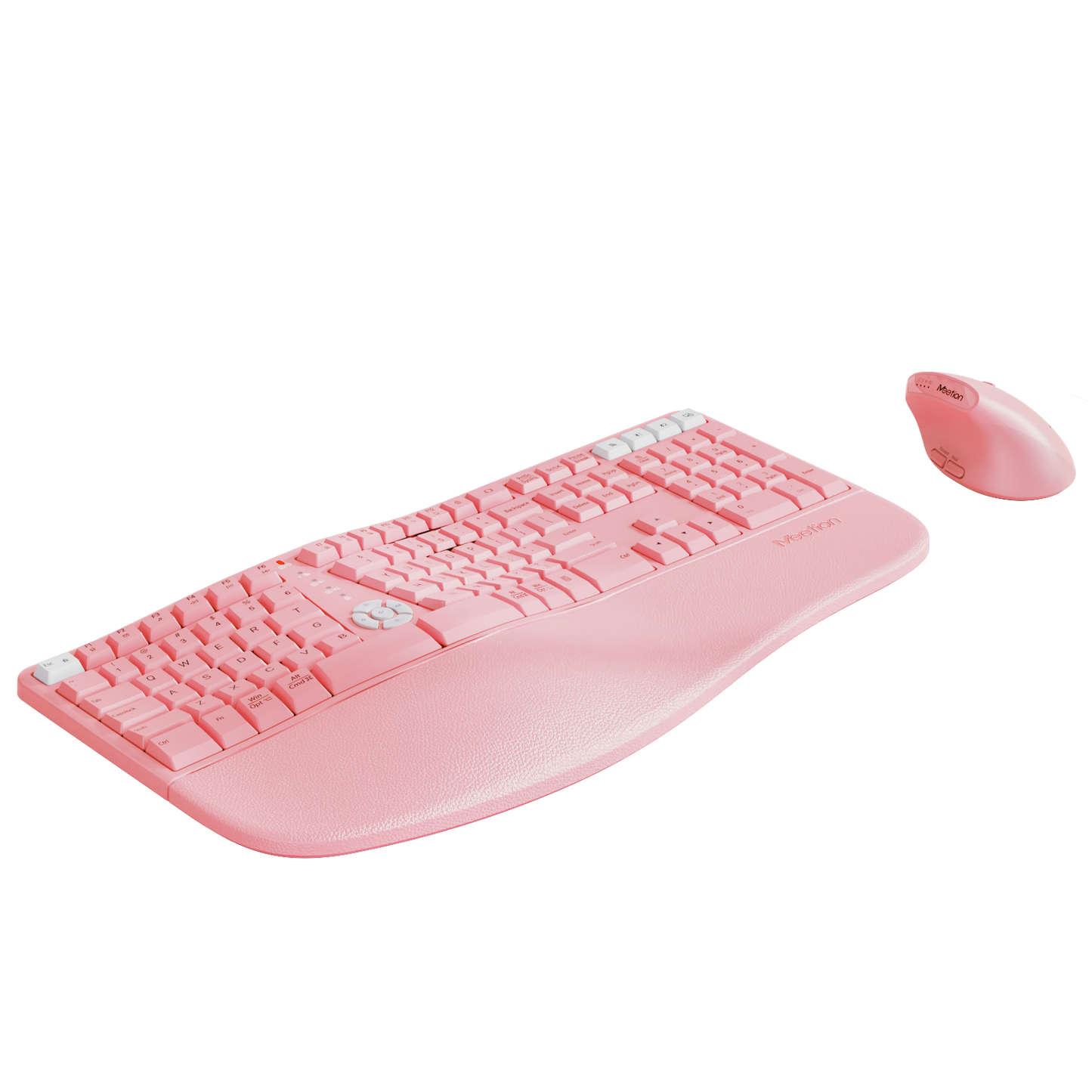 Meetion Pink Wireless Ergonomic Keyboard and Mouse Combo - Bluetooth, Split Keyboard