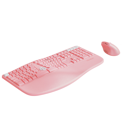 Meetion Pink Wireless Ergonomic Keyboard and Mouse Combo - Bluetooth, Split Keyboard