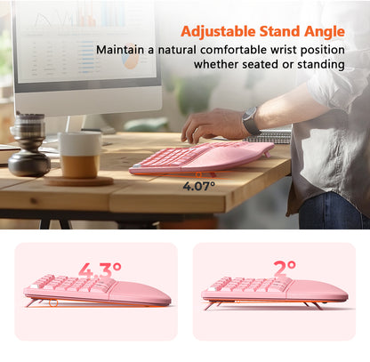 Meetion Pink Wireless Ergonomic Keyboard and Mouse Combo - Bluetooth, Split Keyboard