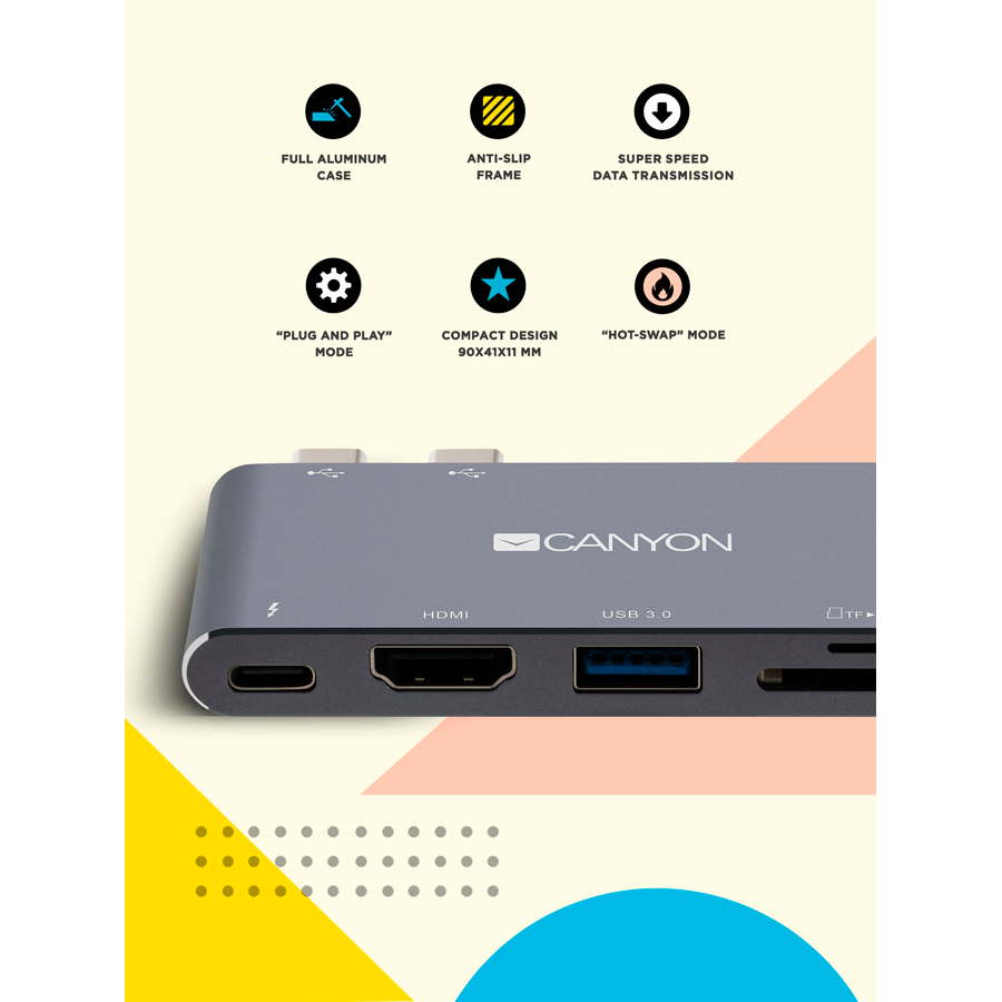 Canyon DS-5 5-in-1 Thunderbolt 3 Hub - Space Grey