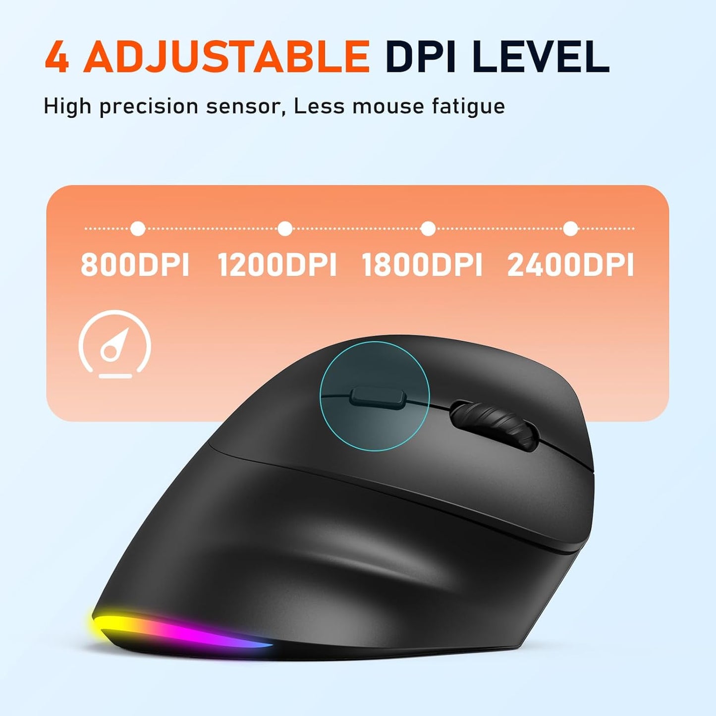 Meetion Wireless Ergonomic Vertical Mouse - Right-handed, RGB, Bluetooth