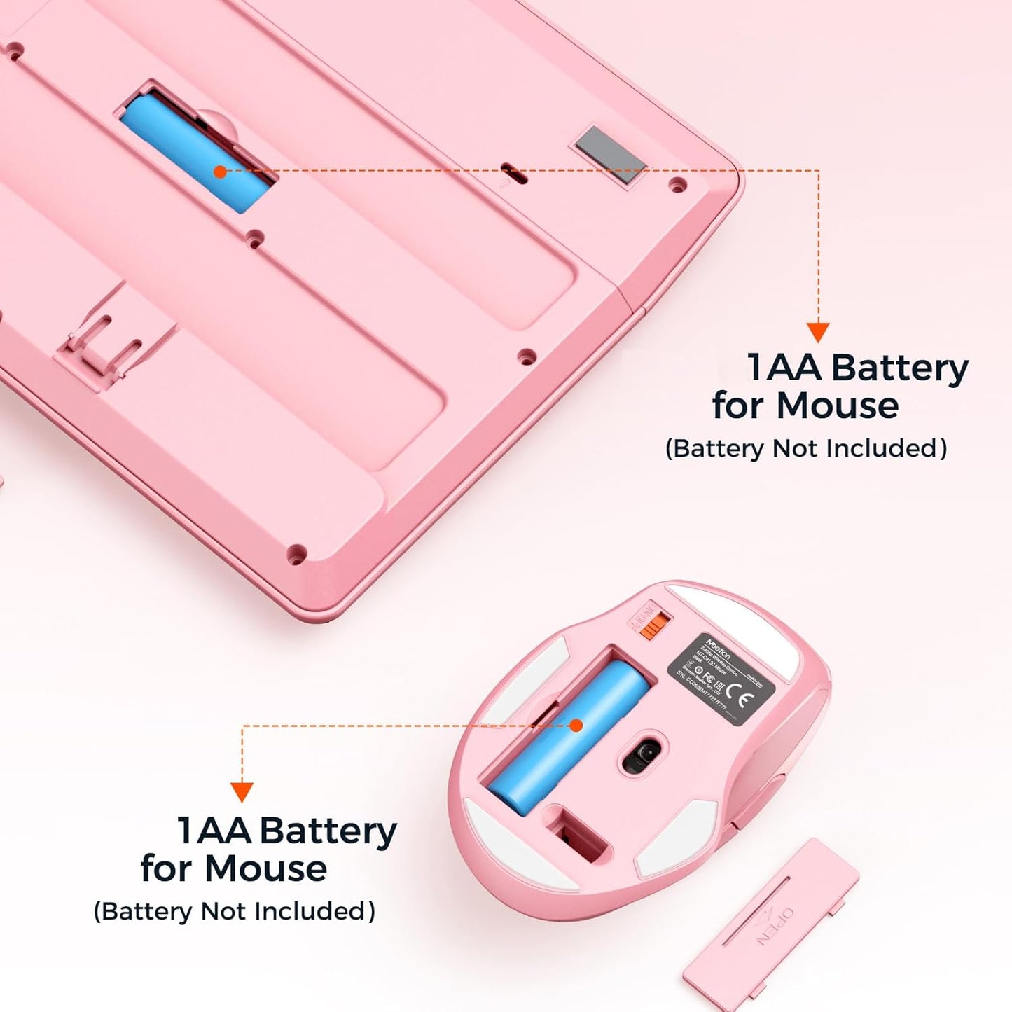 Meetion Pink Wireless Keyboard and Mouse Combo - Silent Mouse, Ergonomic Design