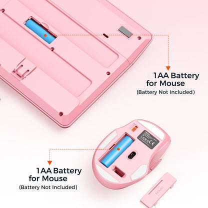 Meetion Pink Wireless Keyboard and Mouse Combo - Silent Mouse, Ergonomic Design