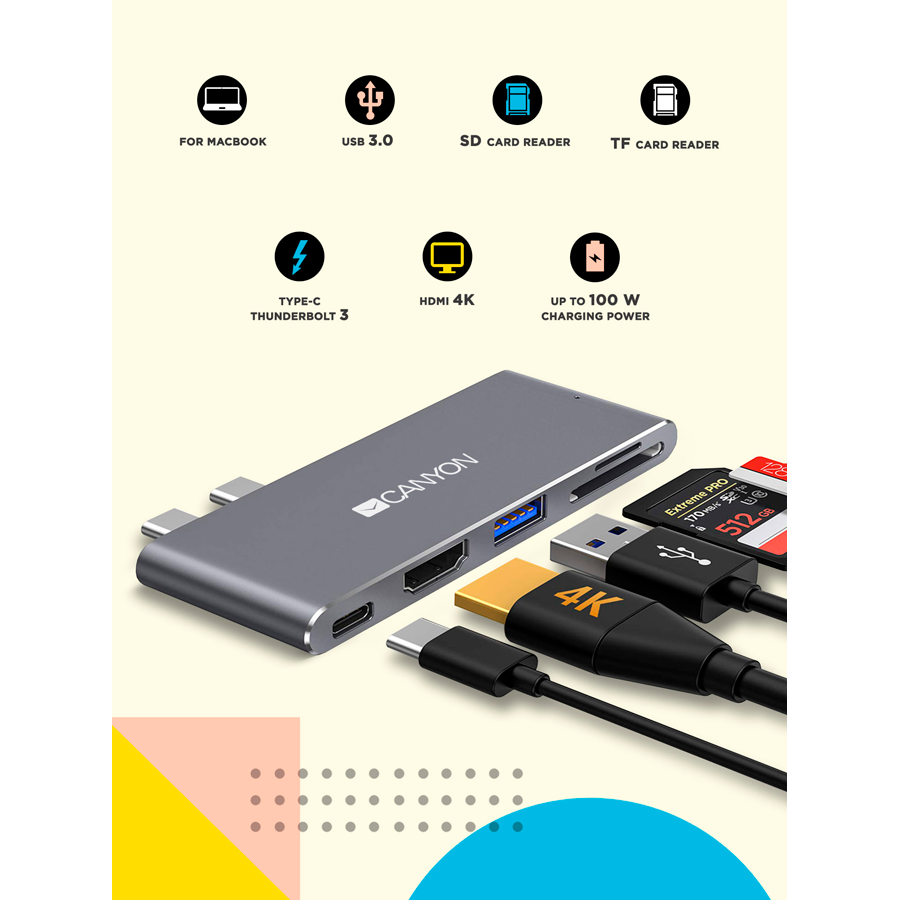Canyon DS-5 5-in-1 Thunderbolt 3 Hub - Space Grey