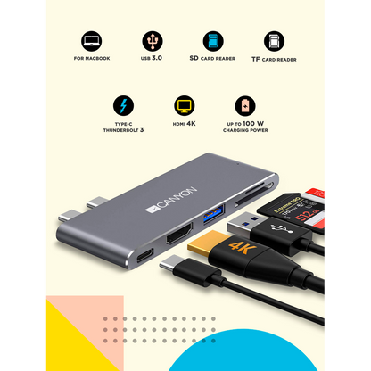 Canyon DS-5 5-in-1 Thunderbolt 3 Hub - Space Grey