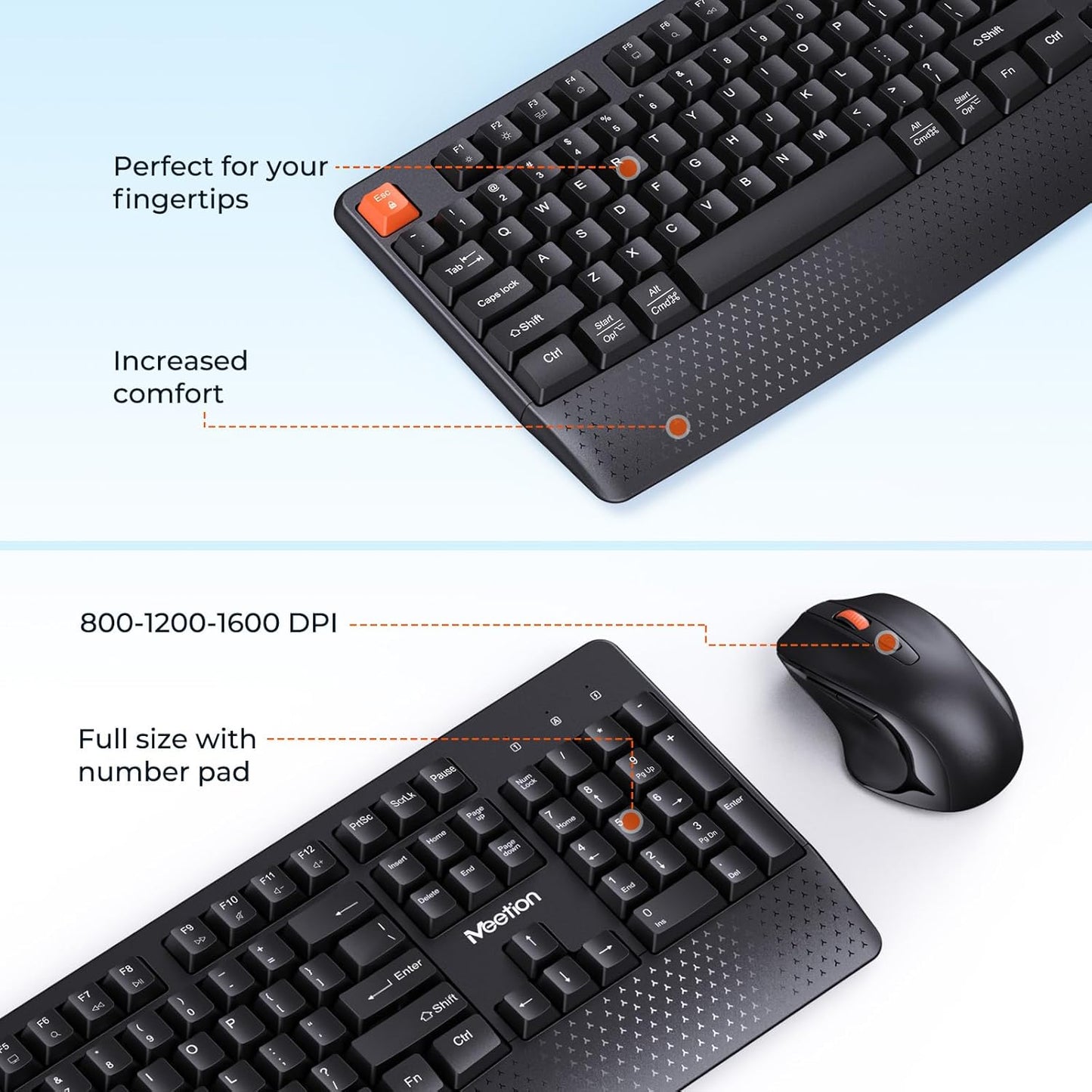 Meetion Wireless Keyboard and Mouse Combo - Silent Mouse, Ergonomic Design