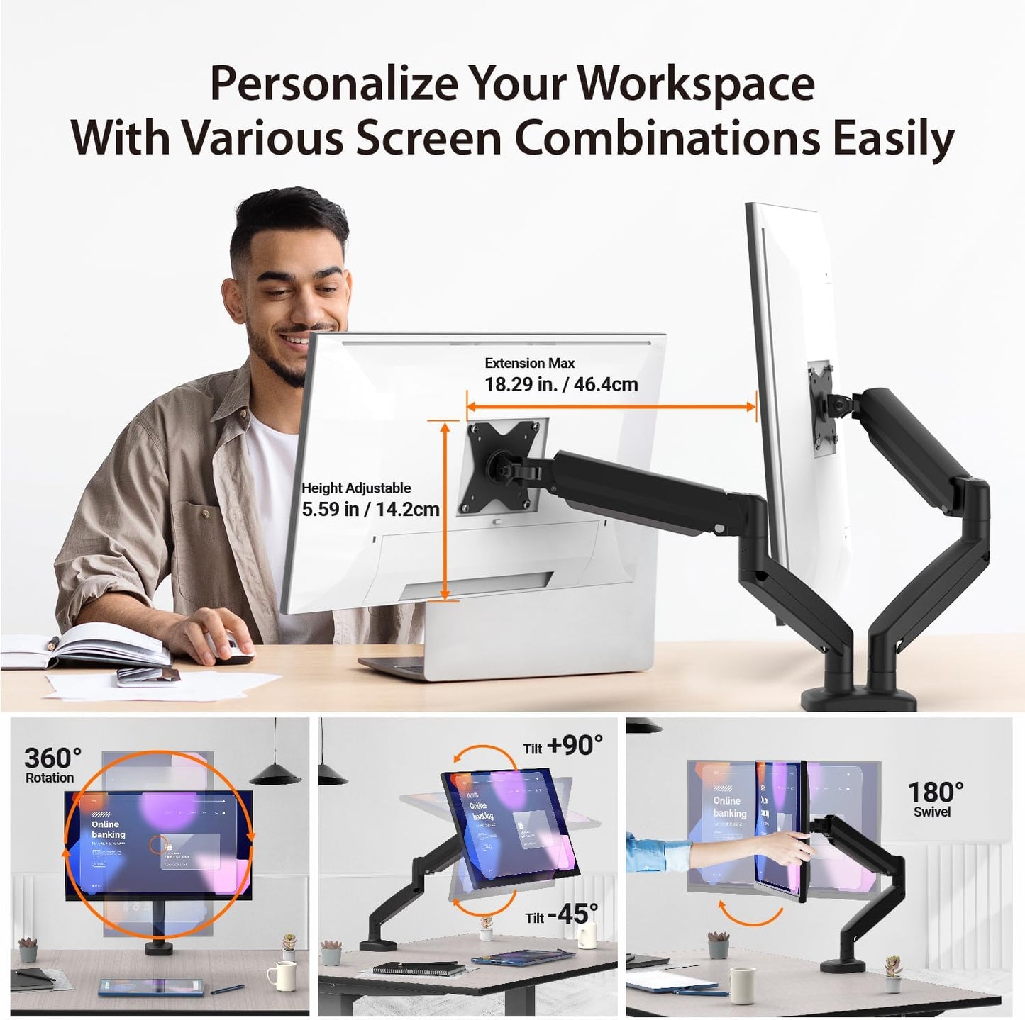 J5create Ergonomic Dual Monitor Mount - JTSA102