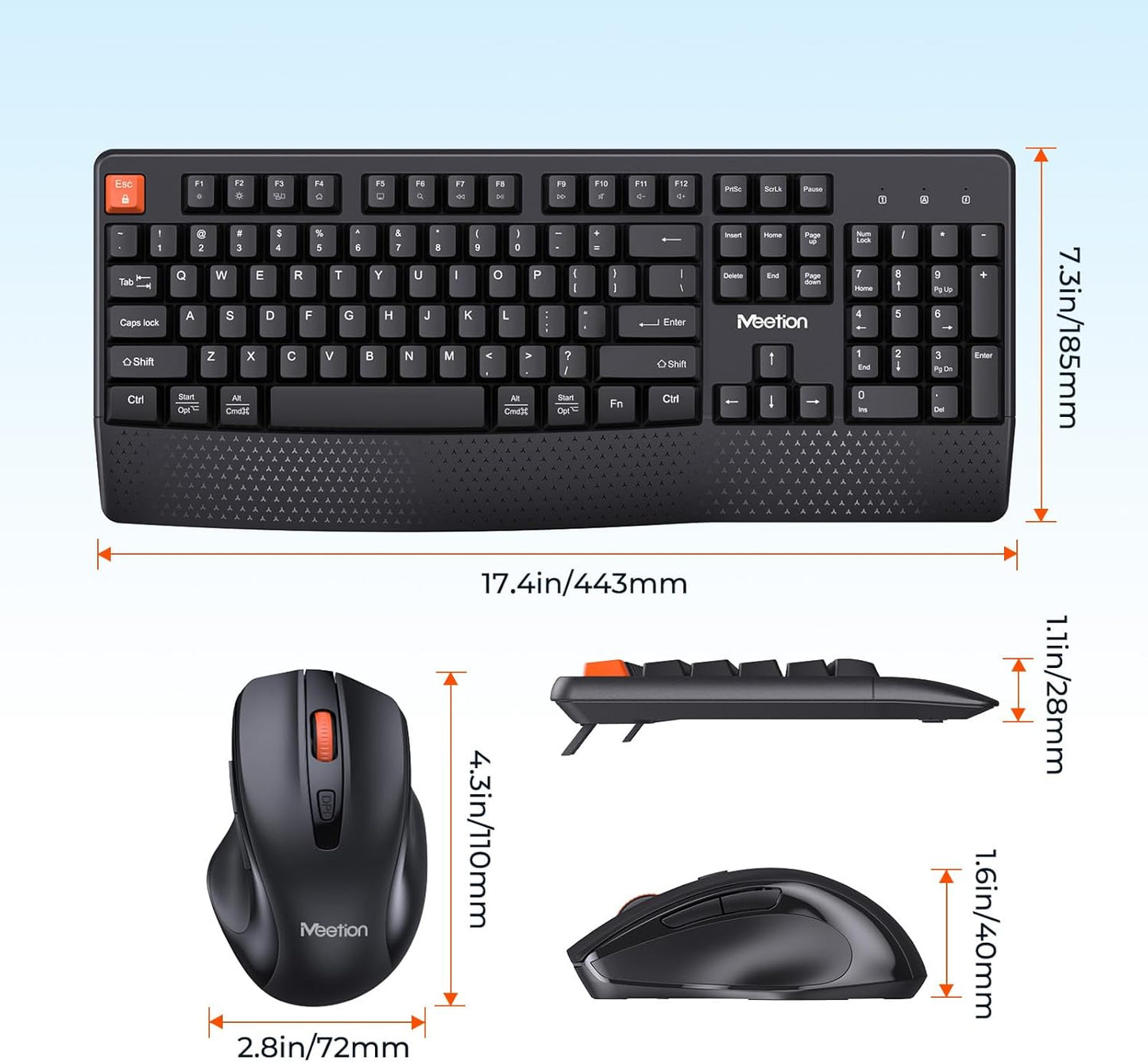 Meetion Wireless Keyboard and Mouse Combo - Silent Mouse, Ergonomic Design