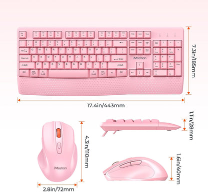 Meetion Pink Wireless Keyboard and Mouse Combo - Silent Mouse, Ergonomic Design