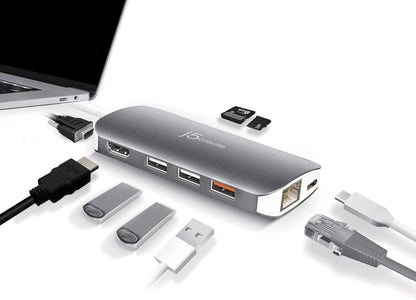 J5create USB C Hub Adapter Multi-Monitor 10-in-1 Port Docking Station - JCD384
